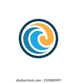 summer beach waves in a circle logo vector