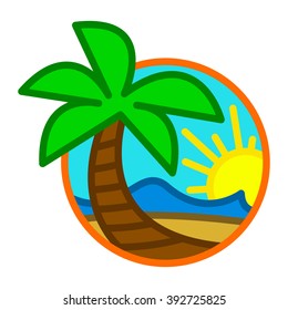 Summer Beach Waves Ocean Palm Tree Tropical Holiday Vacation vector icon