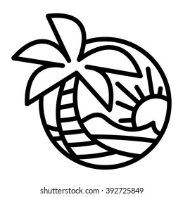 Summer Beach Waves Ocean Palm Tree Tropical Holiday Vacation vector icon