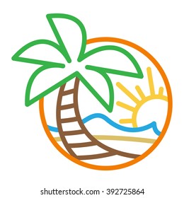Summer Beach Waves Ocean Palm Tree Tropical Holiday Vacation vector icon