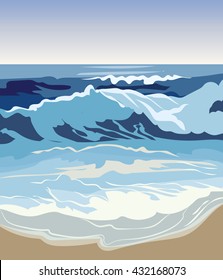 Summer Beach Waves Vector illustration. Summer seaside sand and Waves Background