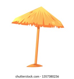 Summer beach wooden straw umbrella  sunshade isolated.Vector cartoon illustration