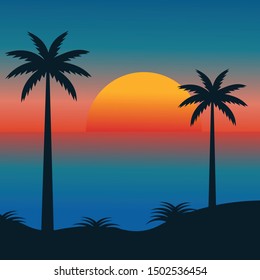 summer beach.Gradient beach sunset lands.vector summer beach backgrounds 