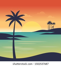 summer beach.Gradient beach sunset lands.vector summer beach backgrounds 