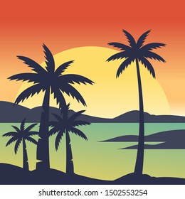 summer beach.Gradient beach sunset lands.vector summer beach backgrounds 