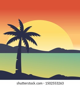 summer beach.Gradient beach sunset lands.vector summer beach backgrounds 
