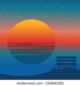 summer beach.Gradient beach sunset lands.vector summer beach backgrounds 