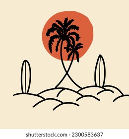 summer in the beach,palm tree,surfboard,background,vector