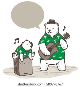 Summer Bear Polar Bear Playing music speech bubble illustration green