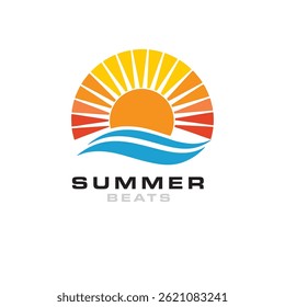 Logotipo de Beats de verano con sol y olas