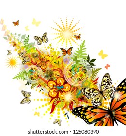 Summer beautiful abstraction with butterflies. vector