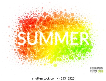 Summer beautiful design element for greeting card template layout with splash, particles and artistic explosion effect for party, holiday, festival and celebration concept. Red, yellow vector.
