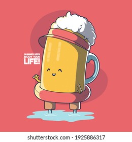 Ilustración vectorial del carácter de la cerveza de verano. Bebida, vacaciones, motivación, concepto de diseño de verano.