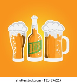 Summer beer with yellow gradient background. vector illustration.