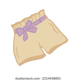 Summer beige shorts with a belt illustration clipart. Hand-drawn summer clothes design