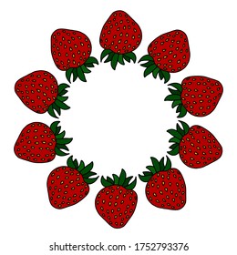 Summer berries round frame. Strawberry vector background. doodle hand drawn isolated strawberry. Sketched abstract vector food illustration.