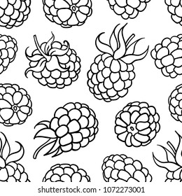 Summer berries seamless pattern. Blackberry illustration vector background. Black and white doodle rapport