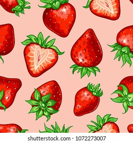 Summer berries seamless pattern. Strawberry illustration vector background