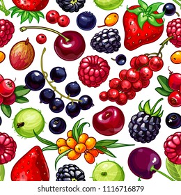 Summer berries vector seamless pattern. Fruit illustration background