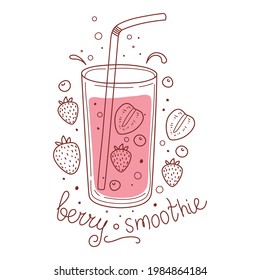 Summer berry detox drink, fruit smoothies, organic lemonade in glass bottle, jar and jugs with straws. Refreshing summer homemade beverages. Colored flat vector illustration isolated on white