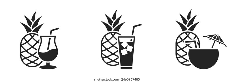 iconos de bebidas de verano y refrescos de playa. símbolos de cóctel y piña. Ilustración vectorial para diseño de vacaciones