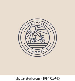 summer bicycle minimalist line art badge icon logo template vector illustration design. simple modern vacation, holiday, travel emblem logo concept