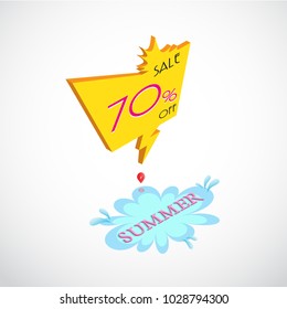 Summer big sale background,  Vector illustration isometric sale banner, sale tag with business text, special offer 70 percent off, in speech bubble. Sale and Discounts Concept for advertising, print, web.