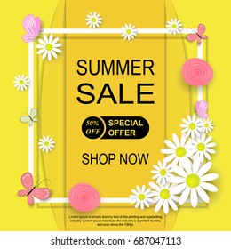 Summer Big Sale Banner Template Background. Art style for banner, poster, promotion, web site, on-line shopping, advertising.
