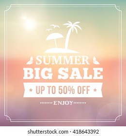 Summer big sale business advertisement sign on blurred holidays background. editable vector business summer sale poster.