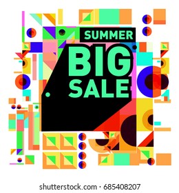 Summer big sale geometric style web banner. Fashion and travel discount. Vector holiday Abstract colorful illustration with special offer and promotion.