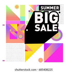 Summer big sale geometric style web banner. Fashion and travel discount. Vector holiday Abstract colorful illustration with special offer and promotion.