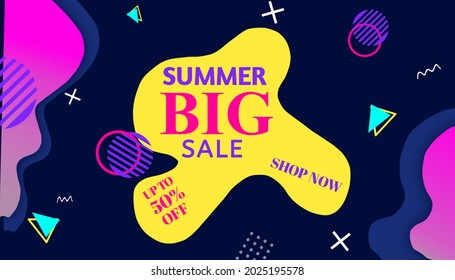 summer big sale memphis background with a combination of purple, yellow and pink colors