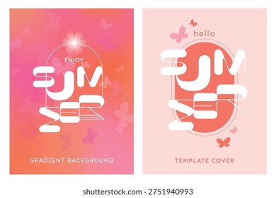 Summer bight gradient background, set of vertical posters template, season cover, vector