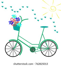 Summer bike with flowers vector isolated obejct. Bike with flowers illustration.