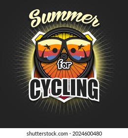 Summer bike logo. Summer for cycling. Pattern for design poster, logo, emblem, label, banner, icon. Bike template on isolated background. Vector illustration
