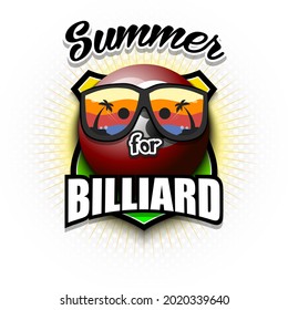 Summer billiard logo. Summer for billiard. Pattern for design poster, logo, emblem, label, banner, icon. Billiard template on isolated background. Vector illustration