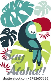 Summer bird aloha theme print graphic artwork for apparel chest print vector design