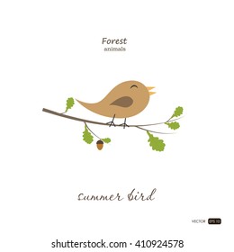 Summer bird in cartoon style on white background. Forest animal. Vector illustration