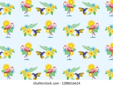 summer bird and floral pattern vector illustration