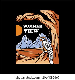 summer bird scenery illustration design for t-shirt screen printing