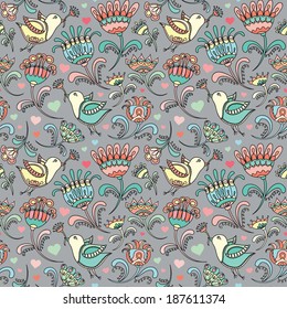 summer birds seamless vector wallpaper background pattern design