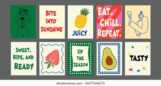 Summer Bistro Banner with Fresh Fruits and Vegetables. Ideal for seasonal menus, healthy eating ads, and tropical food campaigns. Clean, colorful layout with sunny, natural vibes.