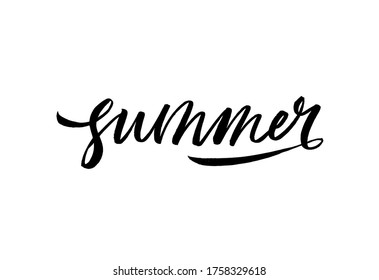 Summer black brush vector calligraphy isolated on white background. Trendy word cursive calligraphy. T shirt decorative print. Retro hand drawn lettering with black summer lettering.