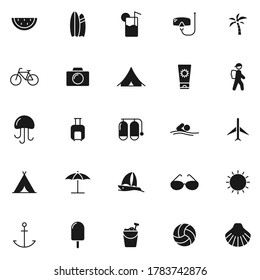summer black vector icons isolated on white background. summer icon set for web and ui design, mobile apps and print products