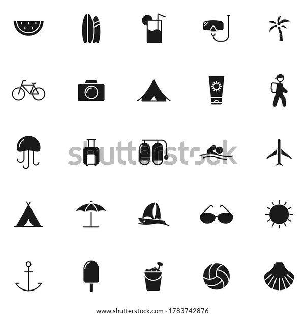summer black vector icons isolated on white\
background. summer icon set for web and ui design, mobile apps and\
print products