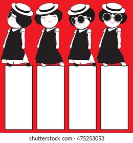 Summer Black And White Character Bookmark illustration