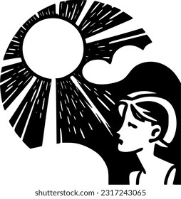Summer - Black and White Isolated Icon - Vector illustration