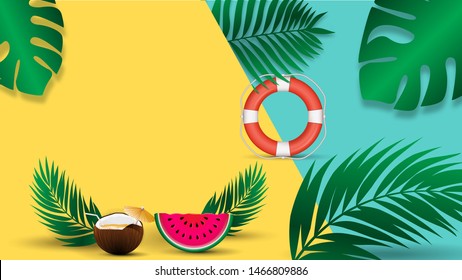 Summer blank banner background layout with colorful summer elements. Vector illustration template with empty space for your text.