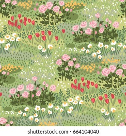 Summer blooming lawn. Seamless pattern for design and decoration