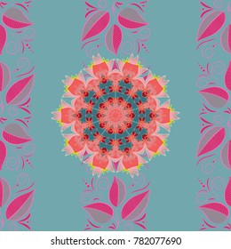 Summer blooming theme. Vintage flowers. Watercolor painting imitation Vector illustration. Hand drawn abstract fancy elements. Blue, pink and magenta colors.